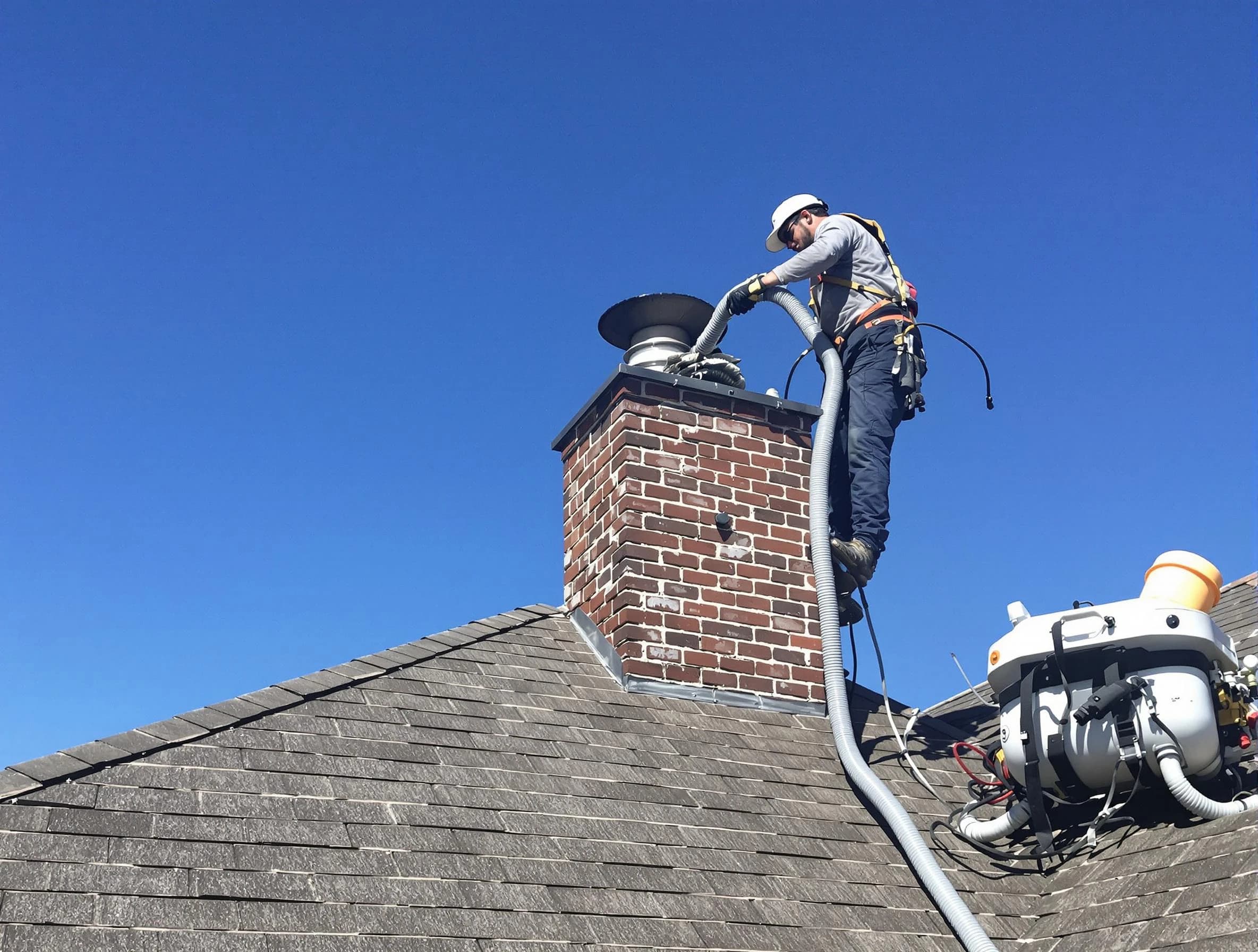 Dedicated Woodbridge Chimney Sweep team member cleaning a chimney in Woodbridge, NJ