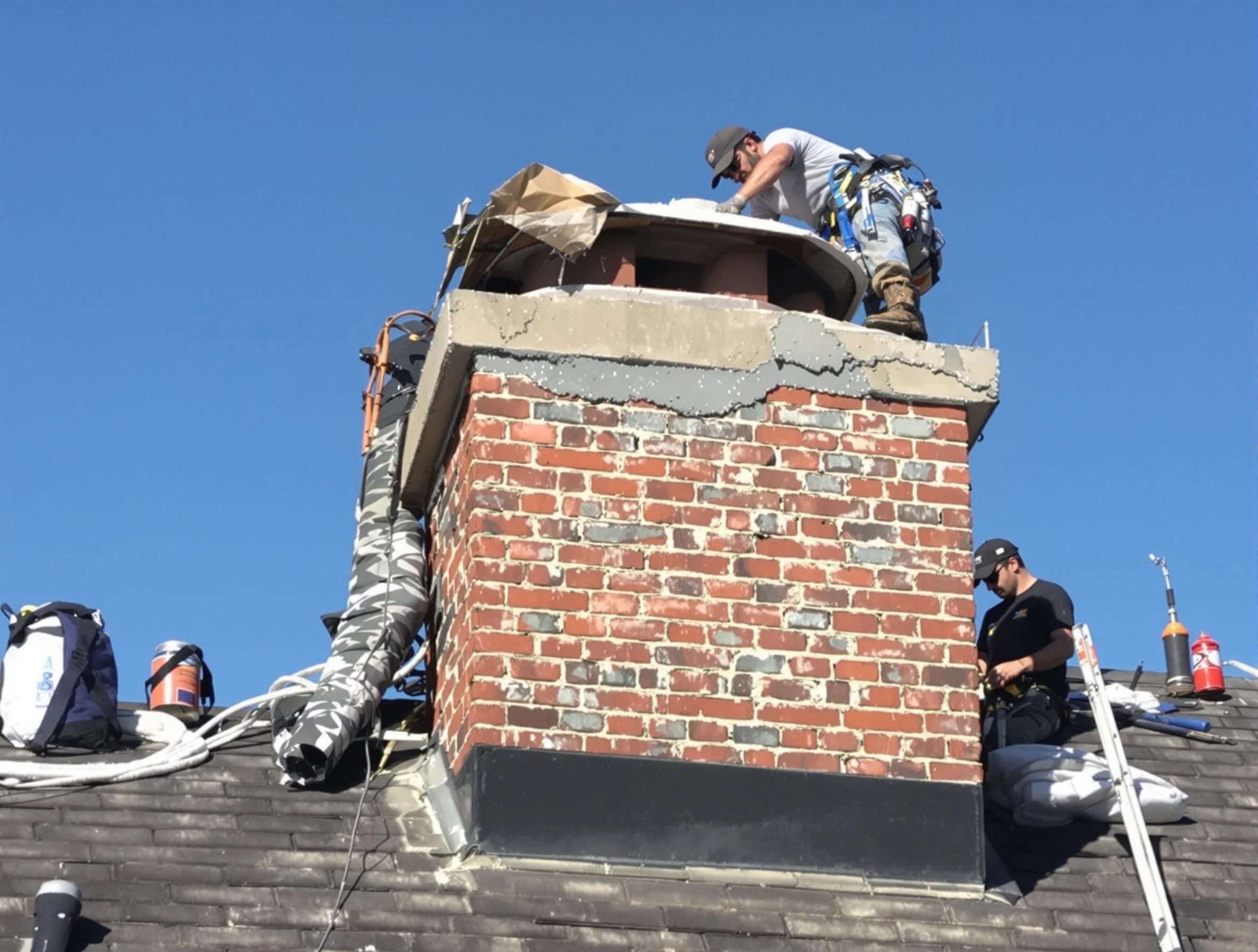 Woodbridge Chimney Sweep installing a custom chimney crown in Woodbridge, NJ