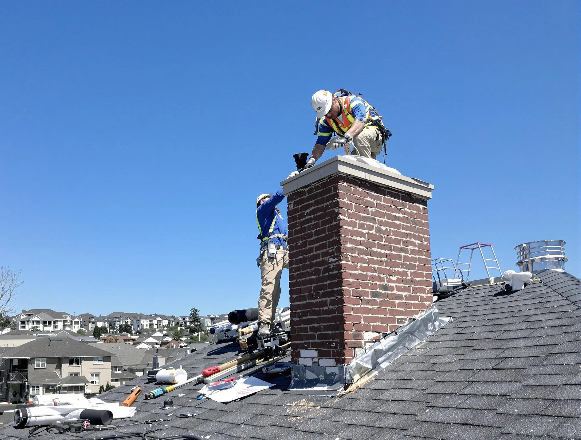 Woodbridge Chimney Sweep repairing a chimney crown in Woodbridge, NJ