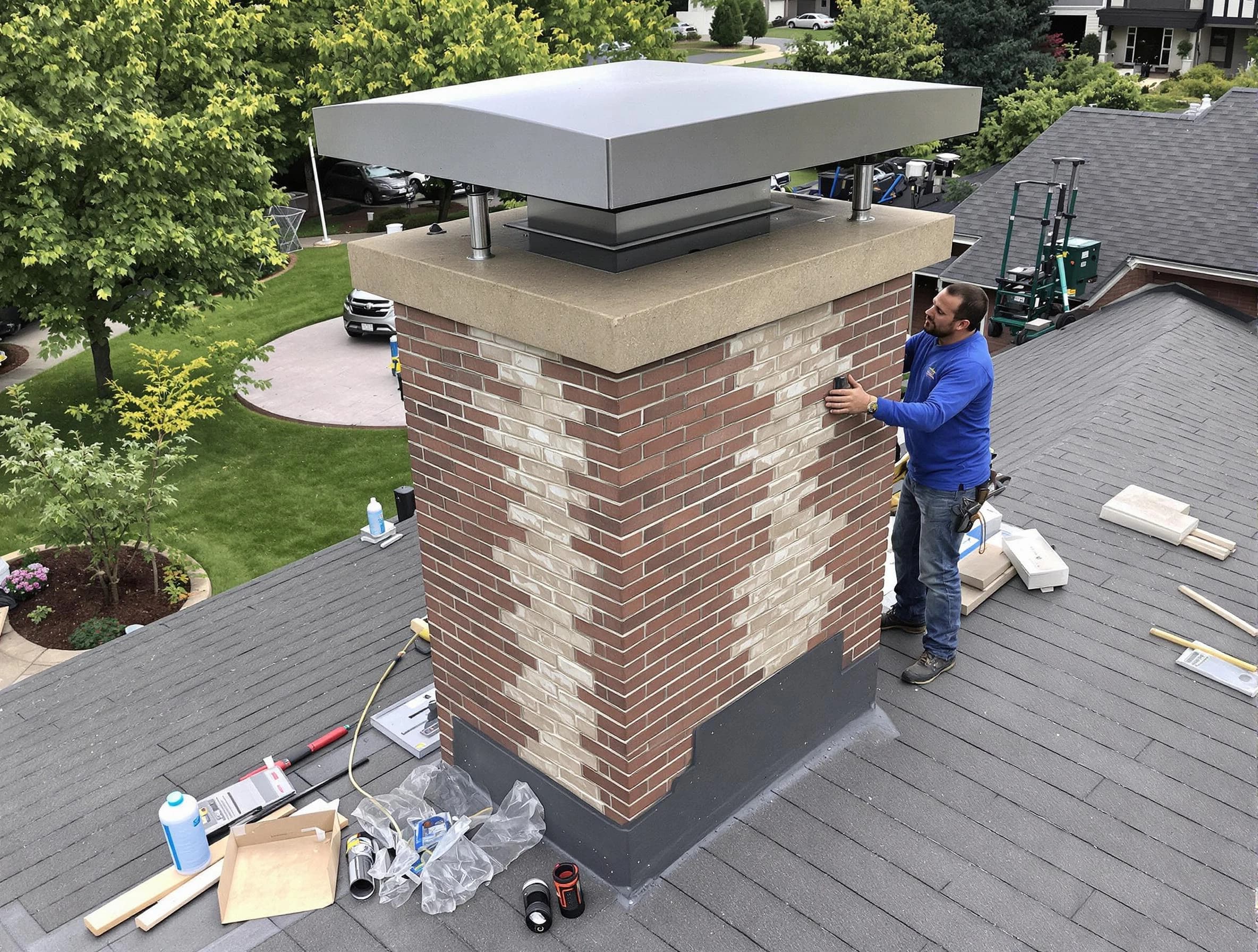 Woodbridge Chimney Sweep team working on a custom chimney remodel in Woodbridge, NJ