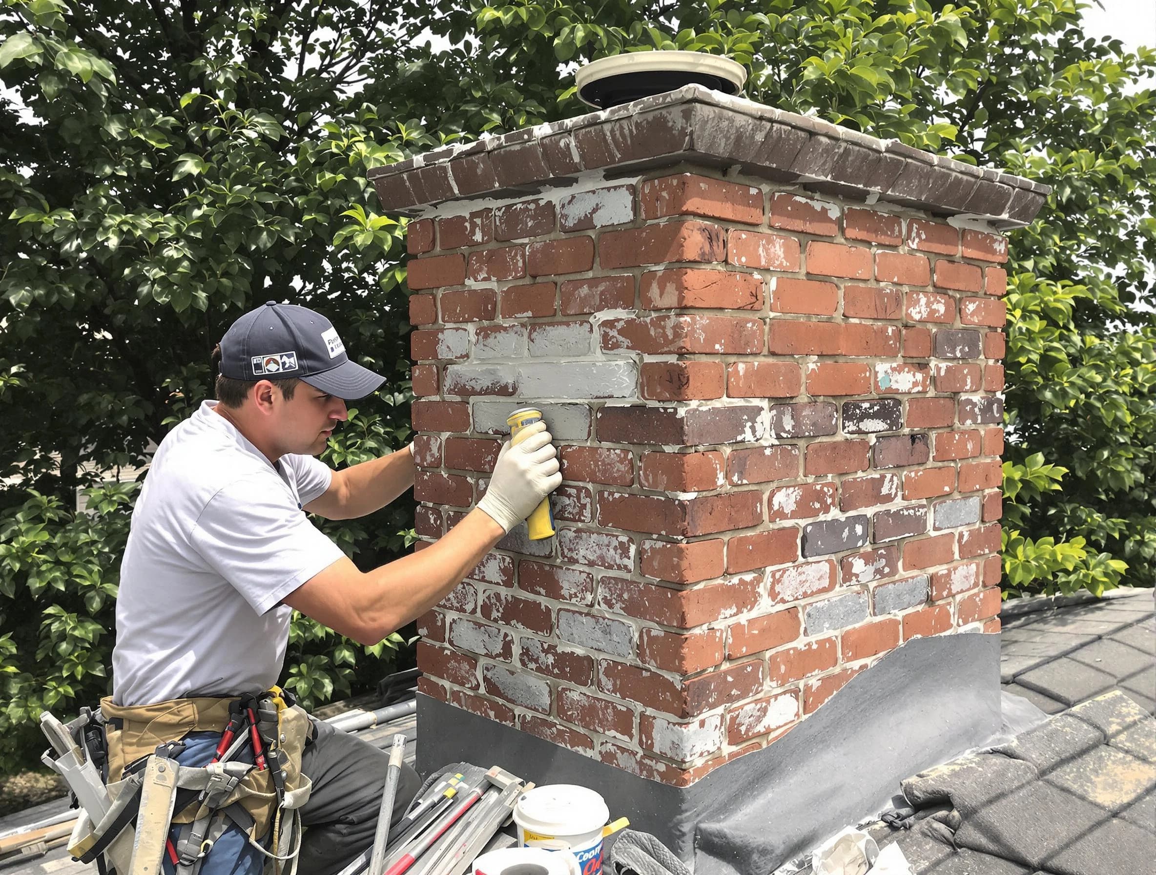 Woodbridge Chimney Sweep restoring an aging chimney in Woodbridge, NJ