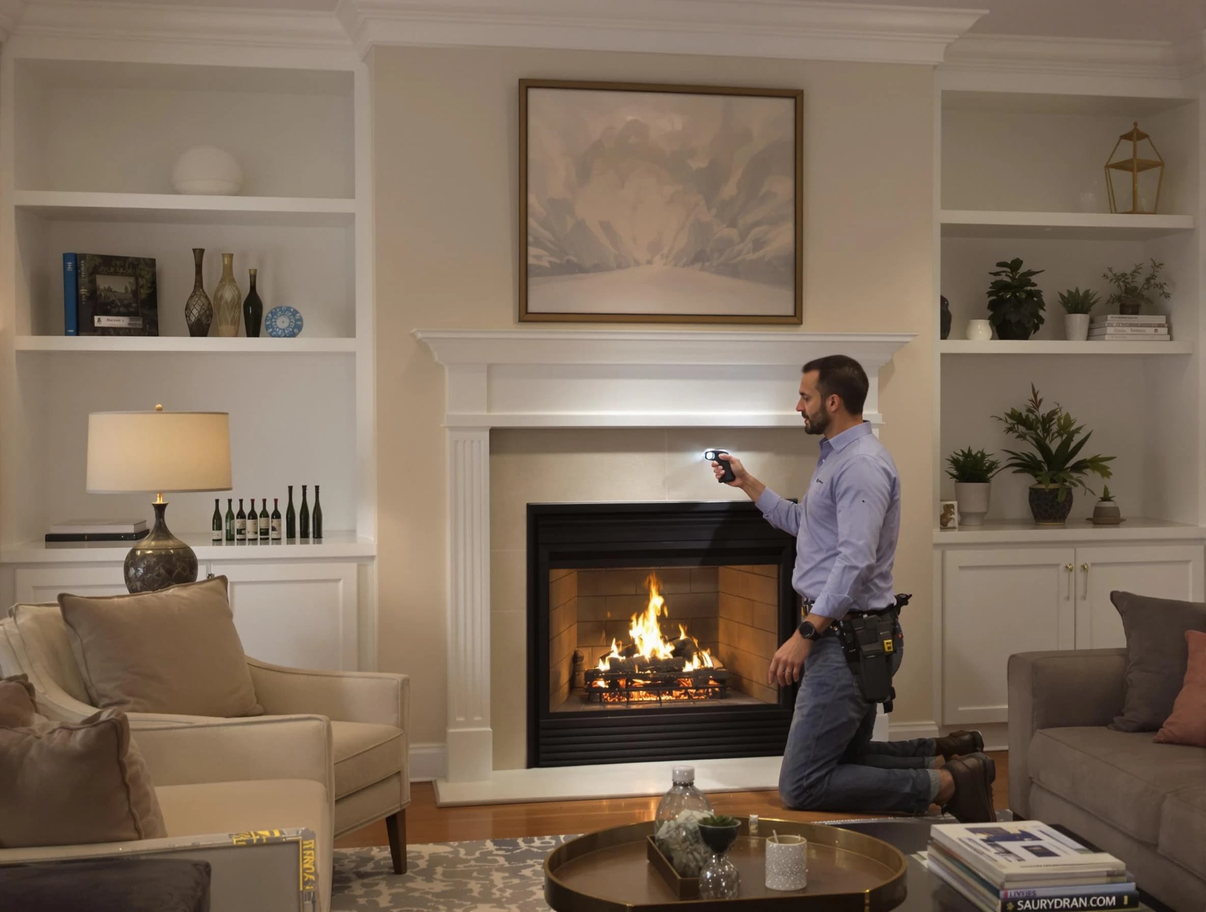 Woodbridge Chimney Sweep conducting a fireplace safety inspection in Woodbridge, NJ